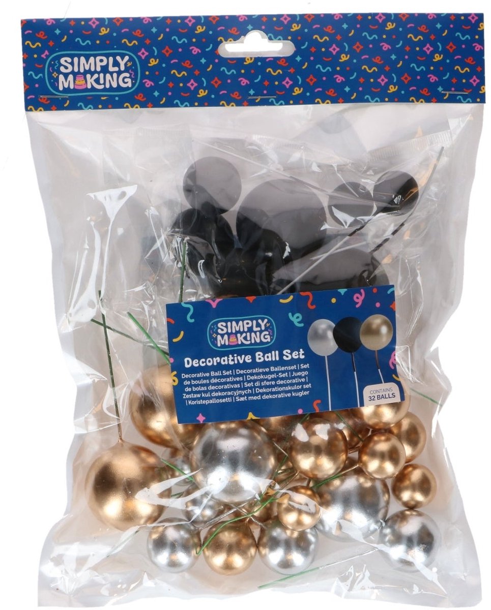 Simply Making Decoratieve Ballenset Metallic Goud Zilver & Zwart pk/32