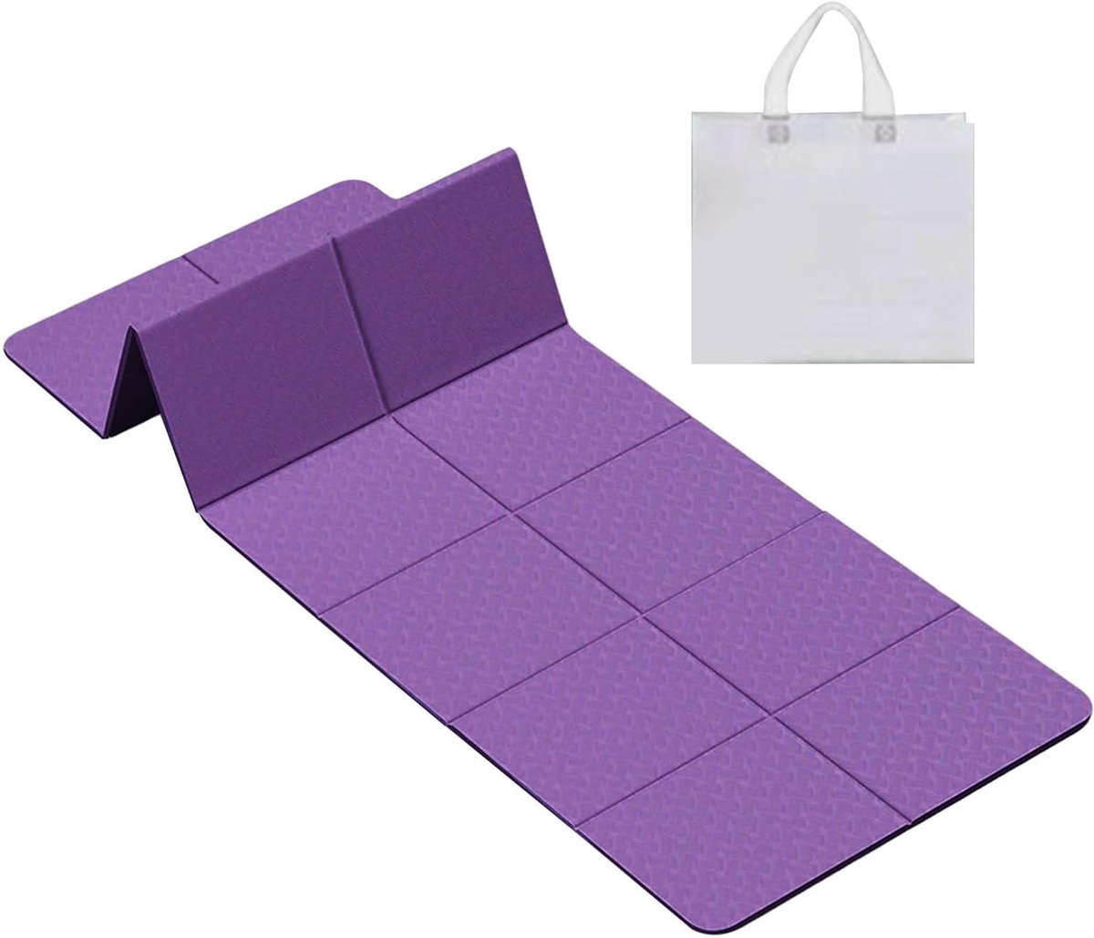 Draagbare Yogamat - Trainingskussen Fitness - Thuis Studio Reizen - 6 mm Dik Waterdicht - Opvouwbaar Lichtgewicht - Paars