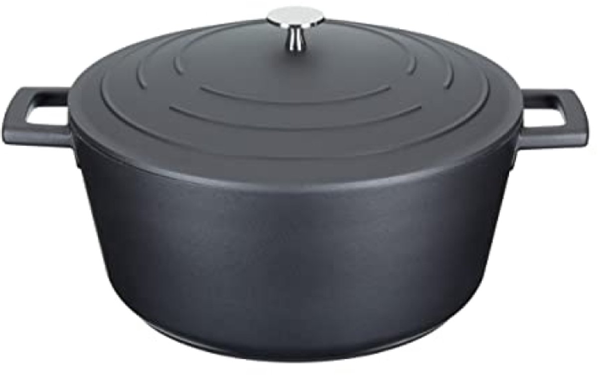 Ronde Braadpan met Deksel, Cast Aluminium, 5 Liter / 28 cm, Zwart