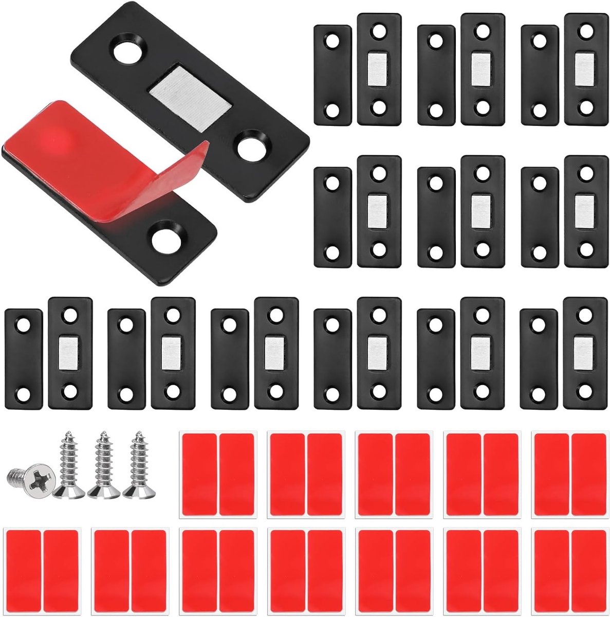 Set van 12 Zwarte RVS Kasten met Magnetische Sluiting, Ultra-Dunne Magneten voor Keuken- en Kastdeuren, Zelfklevende Deursluiters