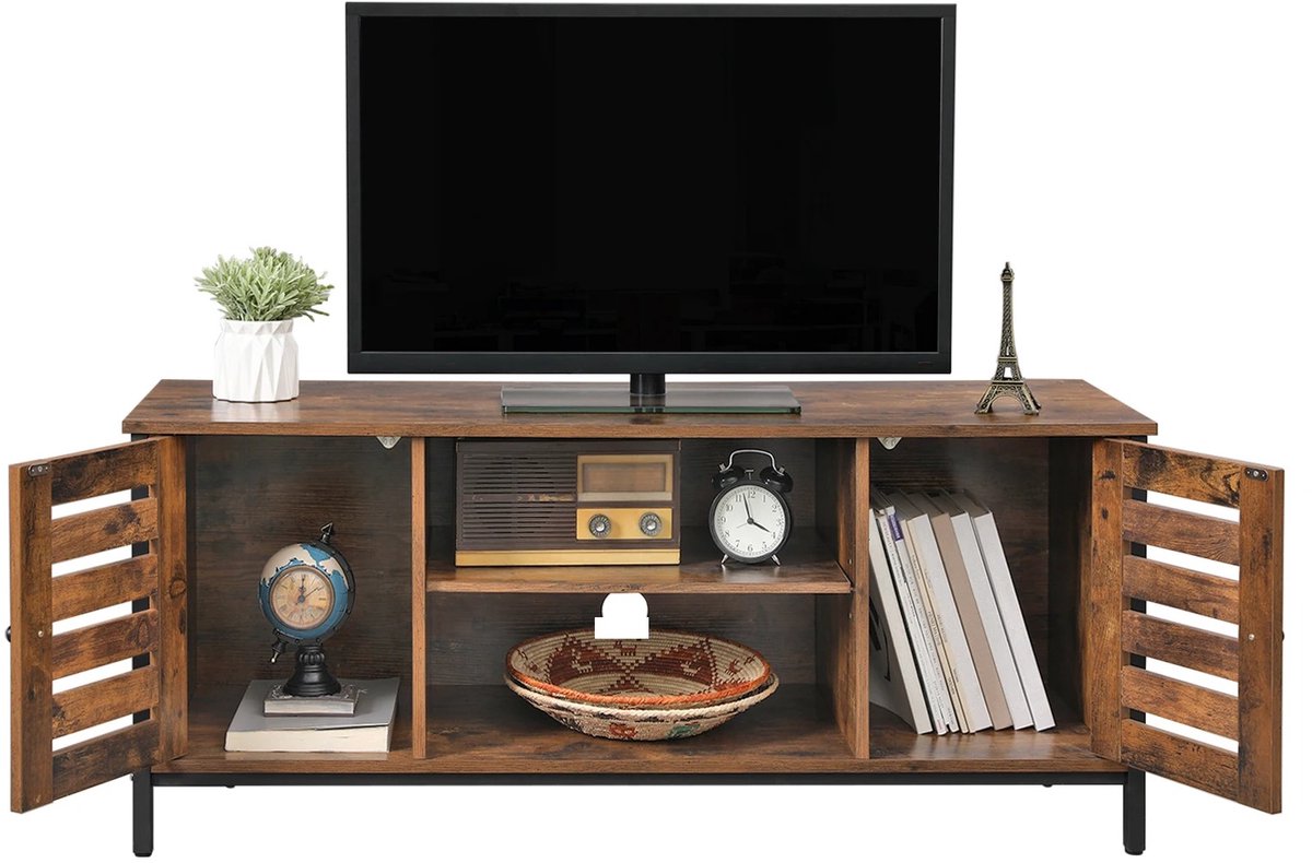 uJOY TV Meubel - Ruime opbergruimte - Lamellendeuren - Verstelbare plank - Stevig en stabiel ontwerp - Verstelbare voetjes Vintage bruin / zwart