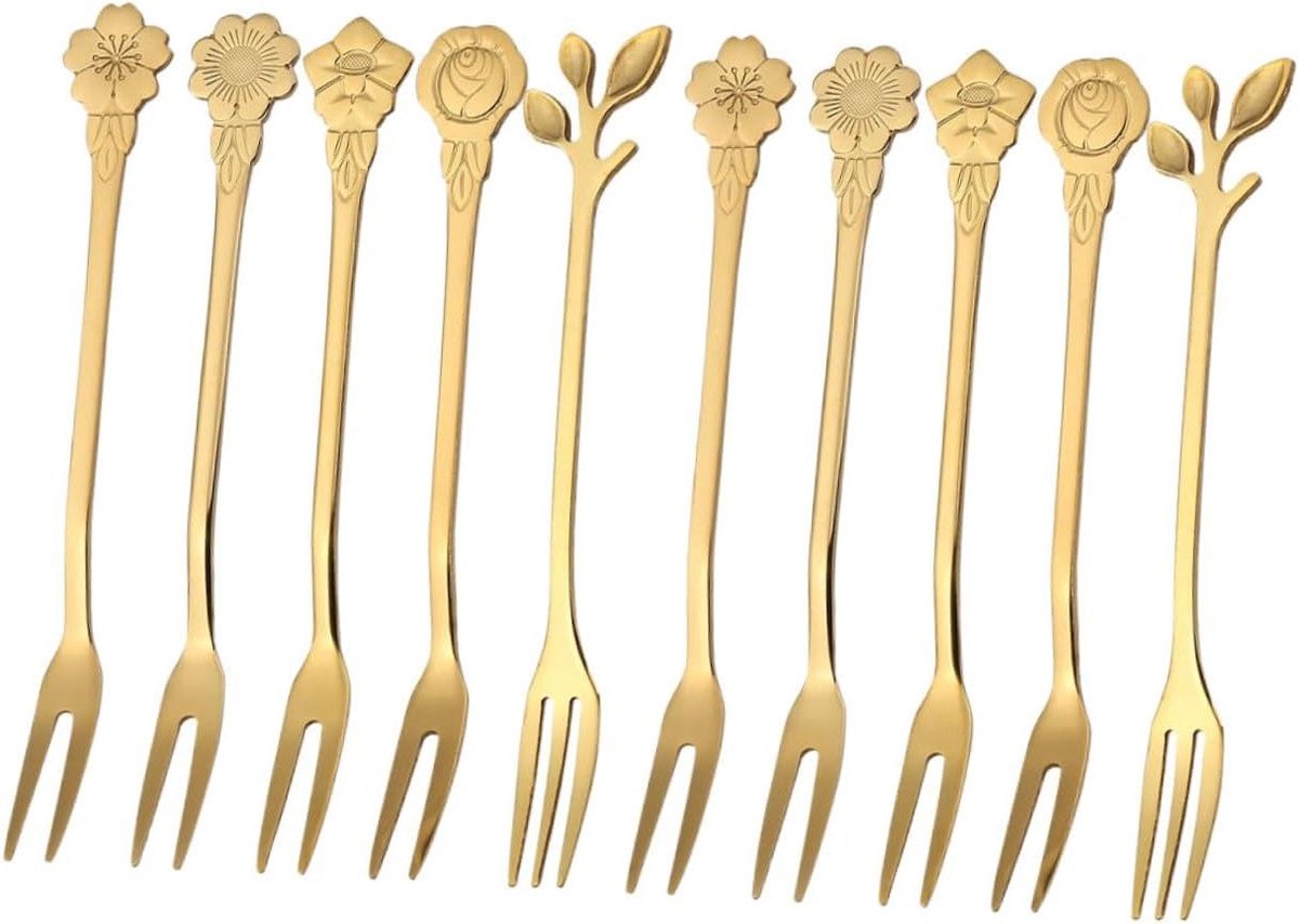 Fruitvorkjes - Dessertvorkjes Taartvorkjes - Hapjes Serveren - Roestvrij Staal - 13.4 cm - Goud