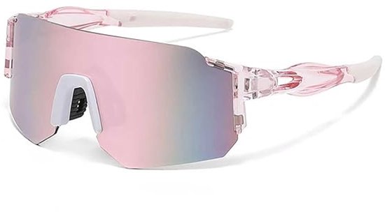Unisex sportzonnebril met reflecterende glazen, geschikt voor sporten zoals fietsen, hardlopen, honkbal en golf. Lichtgewicht beschermende glazen met UV400-bescherming - roze.