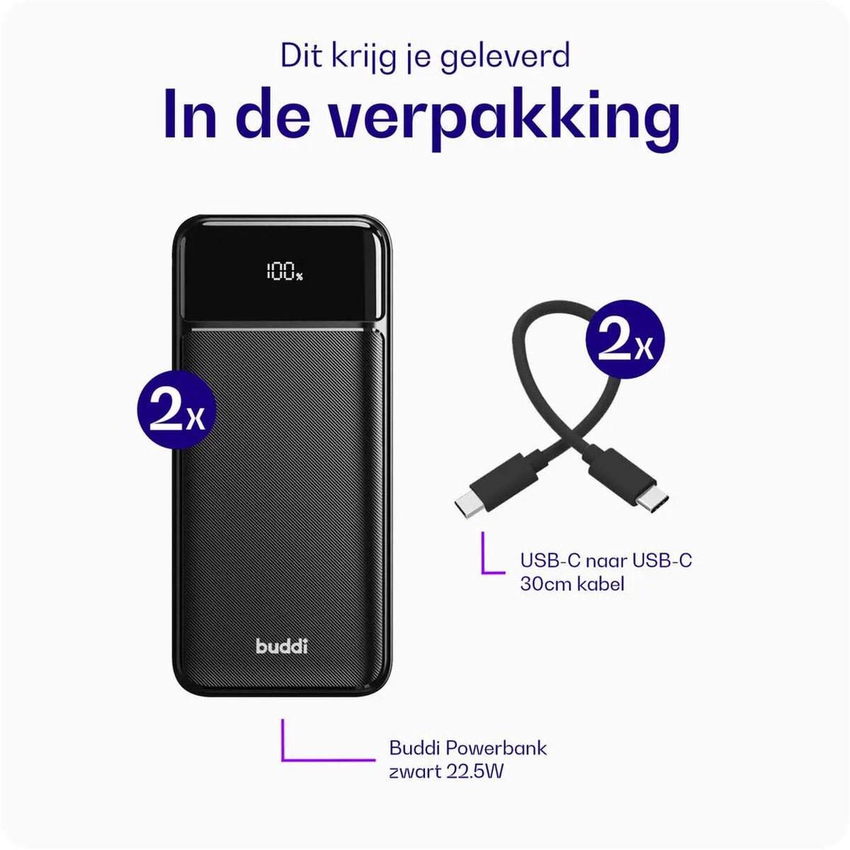 Buddi Boost - Duo Pack - 20.000 mAh Powerbank - Reisformaat - LED Display - USB-A - USB-C Snelladen - Universele Draagbare Oplader voor o.a. Samsung en iPhone - Ideaal voor Handbagage - Zwart – foto 4