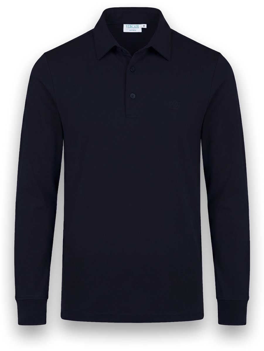 Vercate - Heren Polo Lange Mouw - Strijkvrij Poloshirt - Marine Blauw - Navy - Slim Fit - Excellent Katoen - Maat XL