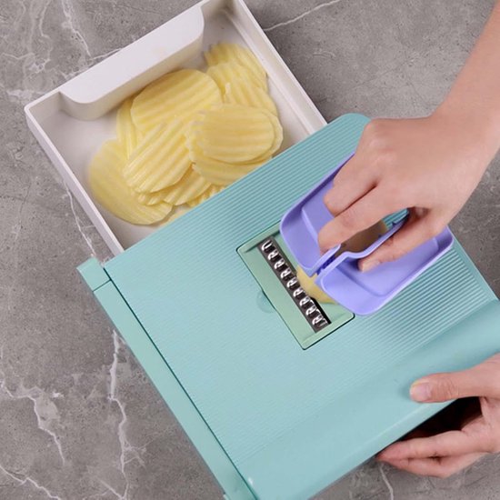Keuken Voedsel Snijmachine - Groente Versnipperaar - Maaltijd Voorbereiding - 6-in-1 Roestvrijstaal - 24.5 cm Lengte - Lichtgroen — afbeelding 3