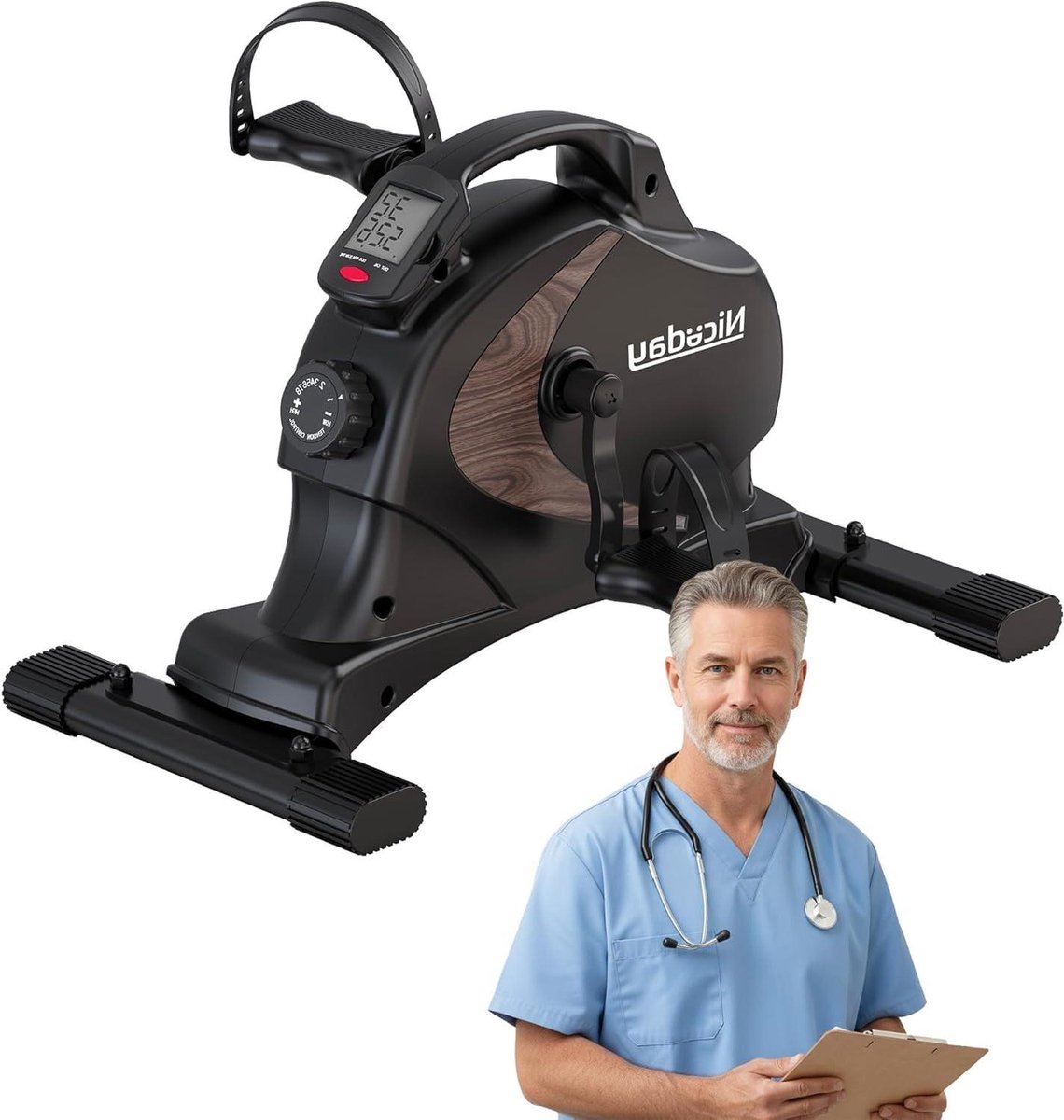 Mini Hometrainer - Fiets Trainer - Thuis Sporten - 8 Magnetische Weerstanden - Compact Design - Zwart Houtkleur