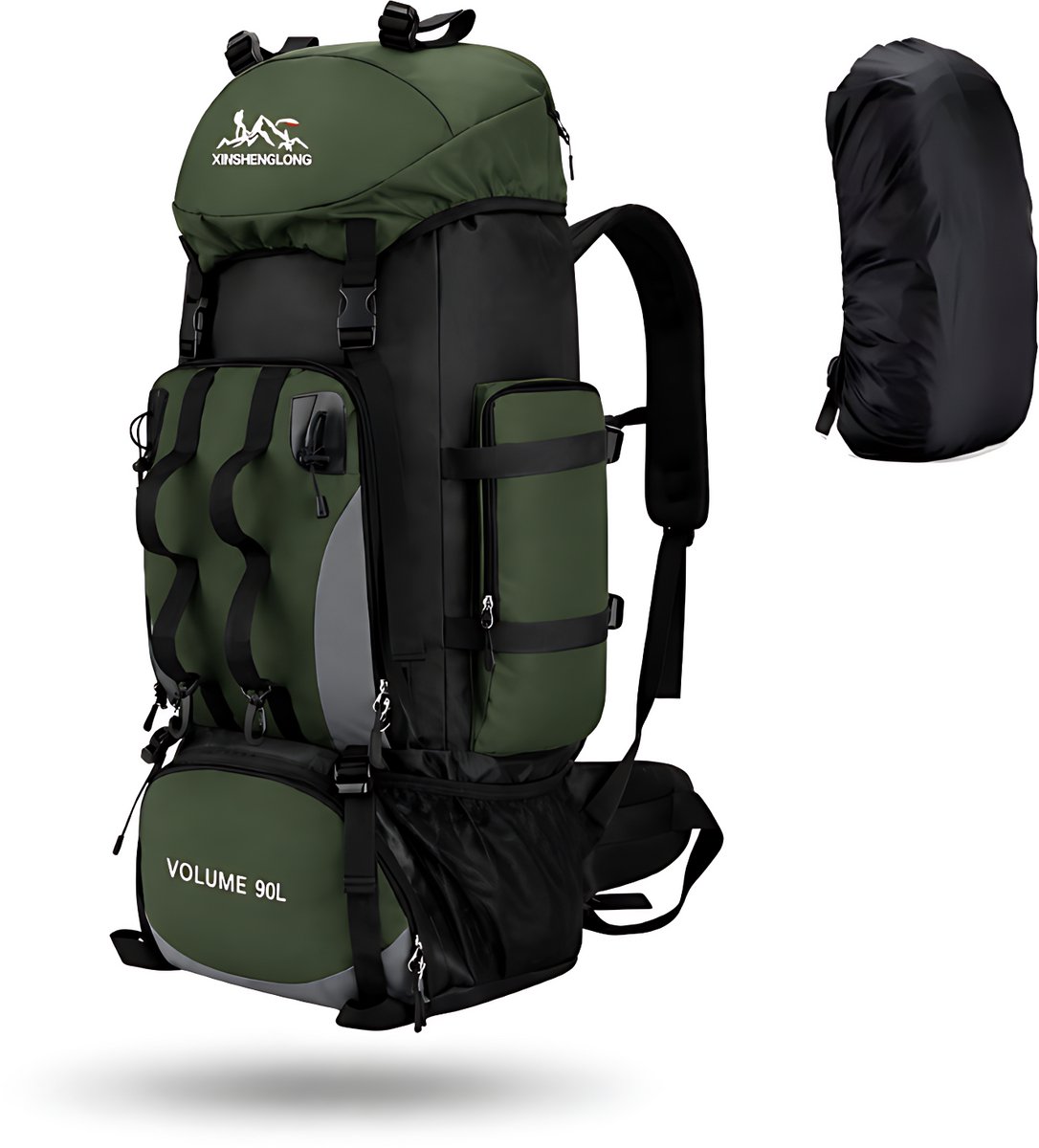 CarryQuest® 90L Hiking Backpack - Waterdichte Trekking Rugzak met Regenhoes, Heupgordel & Rugventilatie - Groen