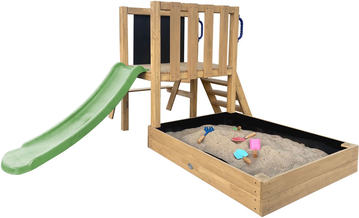 AXI Leah Mini Speeltoren met Zandbak en Picknicktafel –Limoen groene Glijbaan – Met Krijtbord – FSC hout – Klein speeltoestel voor de tuin / buiten — afbeelding 8