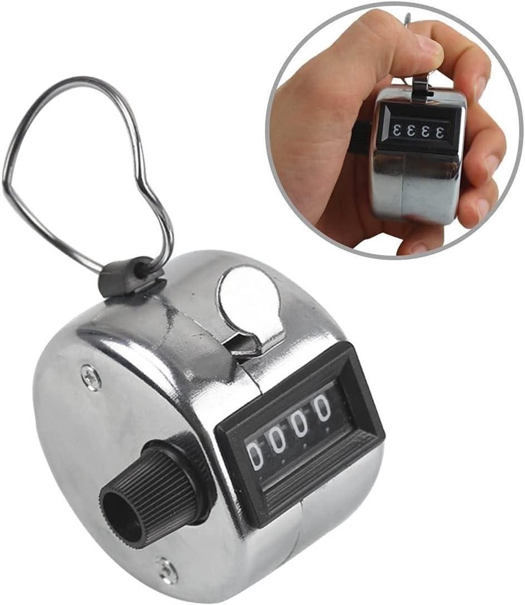 Mechanische Teller - Handmatige Tel Apparaat - Rondes Tellen - Viercijferig Display - Compact Formaat - Metaal