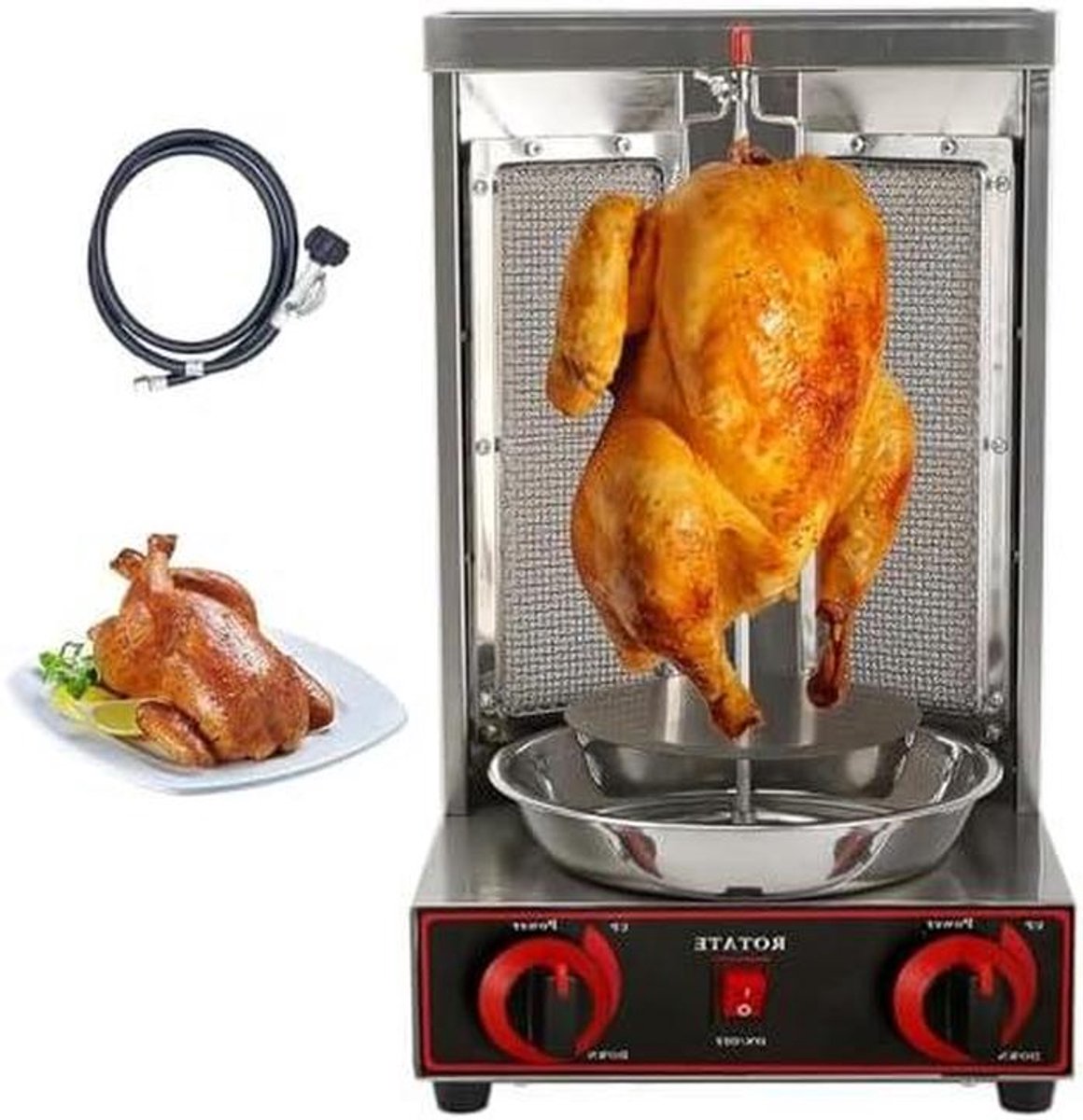 Verticale Grill - Draaiende Oven - Vlees Garen - 360 Graden Rotatie - 30 x 30 x 49 cm - Zilver