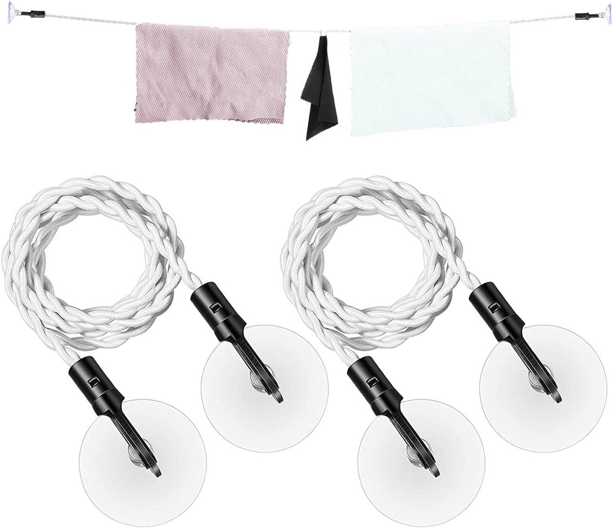 Reis Waslijn - Buitenshuis Lijn - Kleding Drogen - Zuignap Bevestiging - Tot 2.8 Meter - Wit