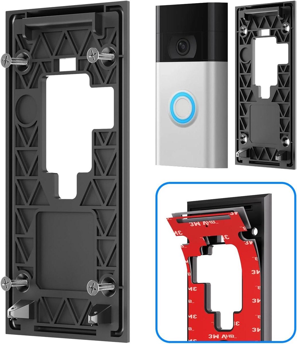 No-Drill Houder compatibel met Ring Battery Doorbell (2020 release) - 2-in-1 kleef- en schroefmontage, 3M VHB installatieplaat en kleefpad, weerbestendig, huurvriendelijk, eenvoudige montage