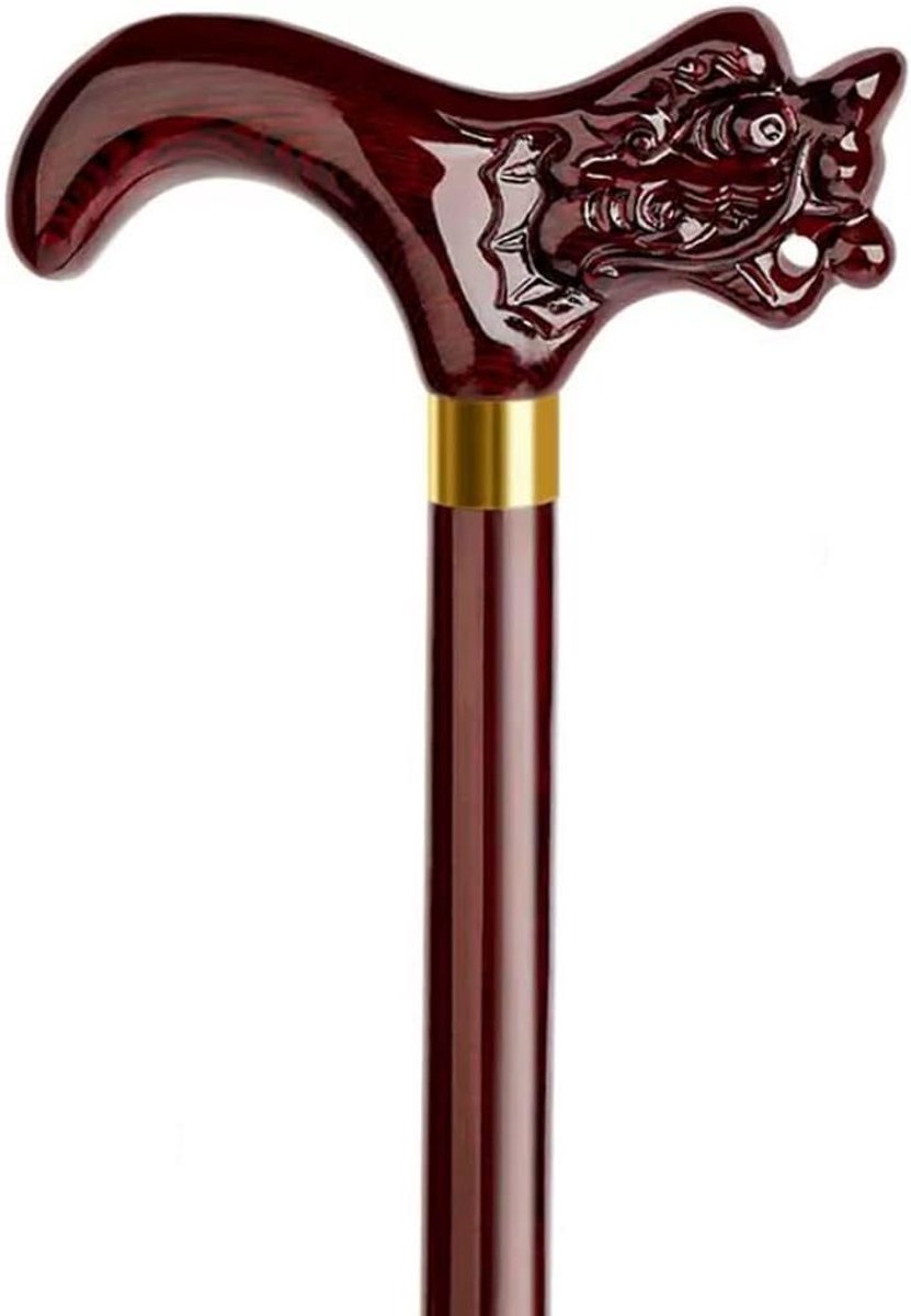 Houten Wandelstok - Steunstok - Veilig Lopen - Handgesneden Drakenkop - 85 cm - Type A