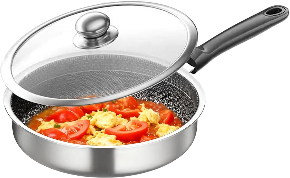 Roestvrijstalen Koekenpan Wokpan Braadpan Inductie Koken Gelijkmatige Warmte 30 cm Diameter Zilver