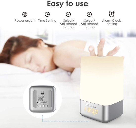 Lichtwekker - Zonsopgang wekker - Rustig wakker worden - Touchscreen bediening - 17.5cm hoog - Wit — afbeelding 4