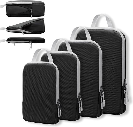 Reis Organizer Set - Koffer Organizers - Ruimte Besparen - Compressie Vacuüm - 4 Delig Set - Zwart Blauw — afbeelding 4