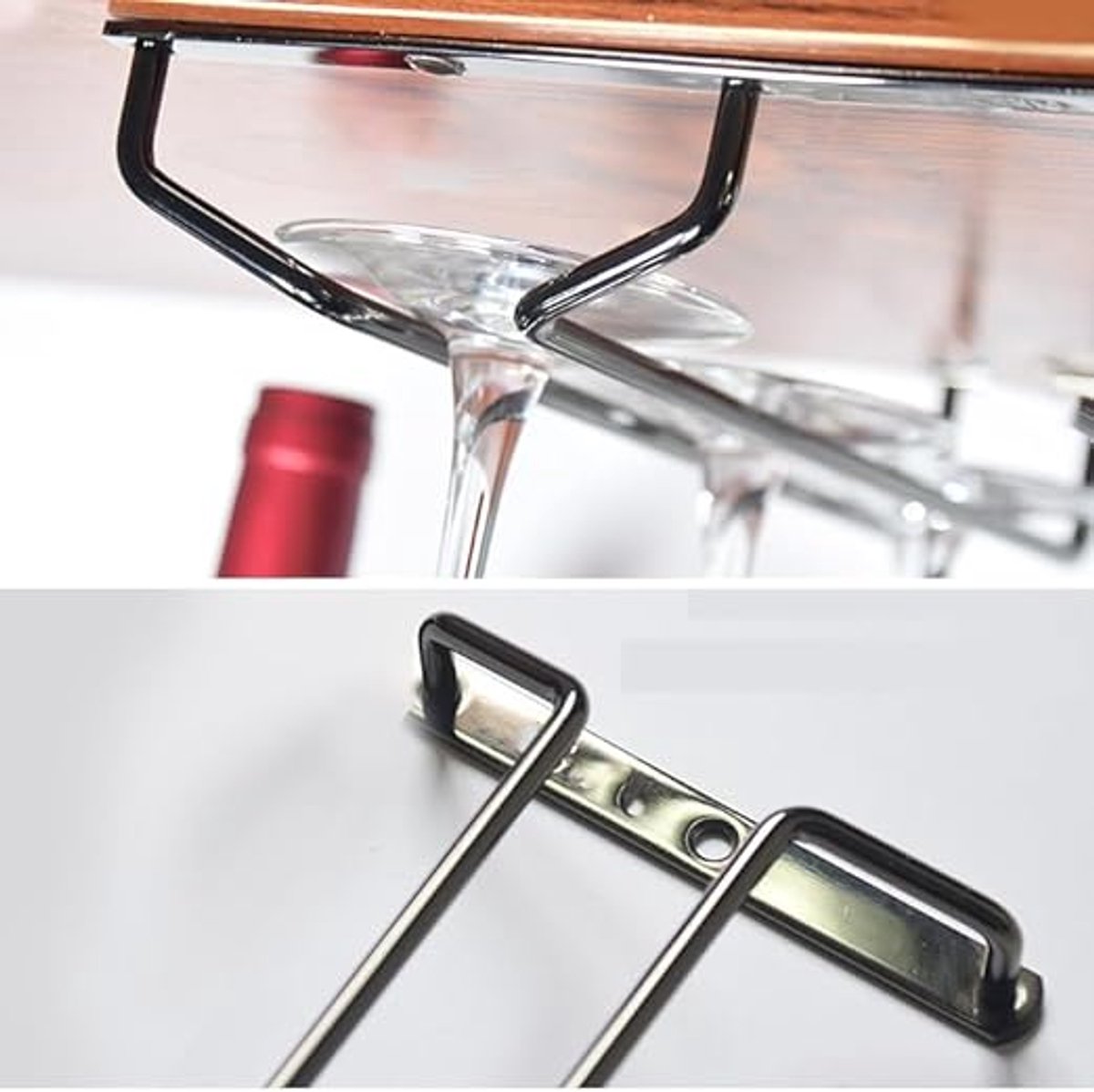 2 Stuks Wijnglazenhouder - Ophangrek Wijnglazen - 40 Cm - Wijnglazenrek - Aan De Muur - Metaal - Geschikt Voor 10 Glazen - Wijnglas Rek - Wijnglas Houder - Geschikt Voor Kasten, Keukens of Bars - Zwart — cadeau in Wonen & Interieur - foto 4