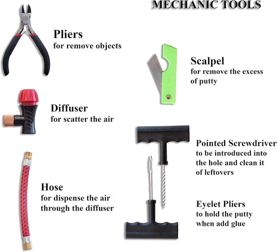 Bandenreparatieset - Lekke band kit - Onderweg repareren - Compleet met 15 gereedschappen - 19.7 x 12.5 x 6.2 cm — afbeelding 4