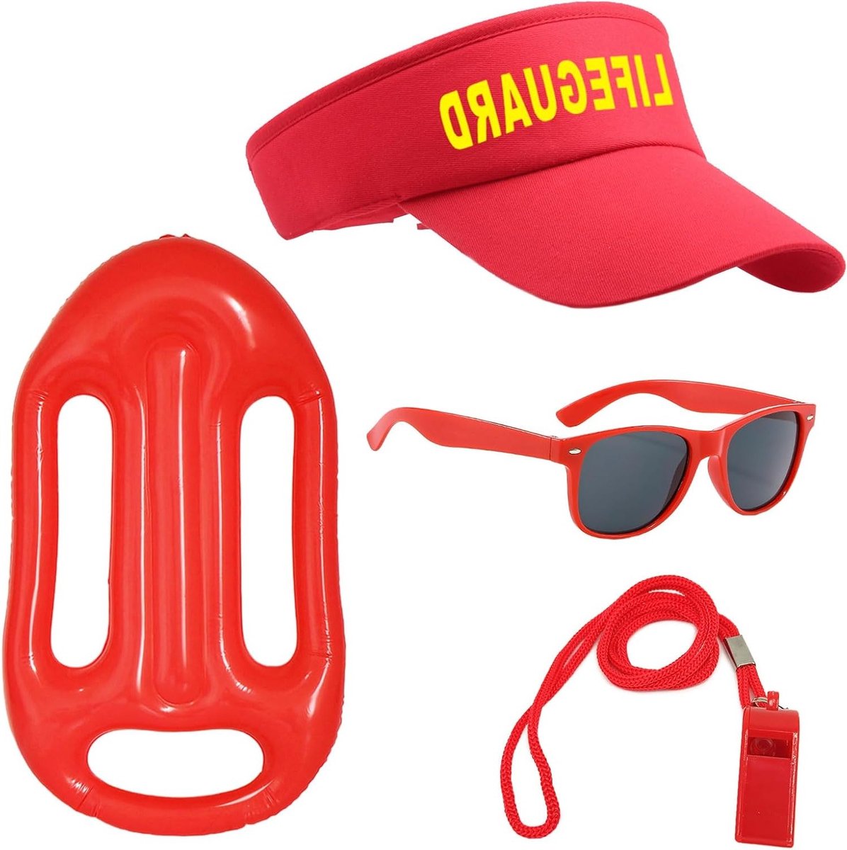 4-delige Redder Kostuum Accessoires Set, Verstelbare Hoed, Fluit, Zonnebril en Zonnebrandcrème voor Volwassenen en Kinderen, Perfect voor Strand en Feestjes