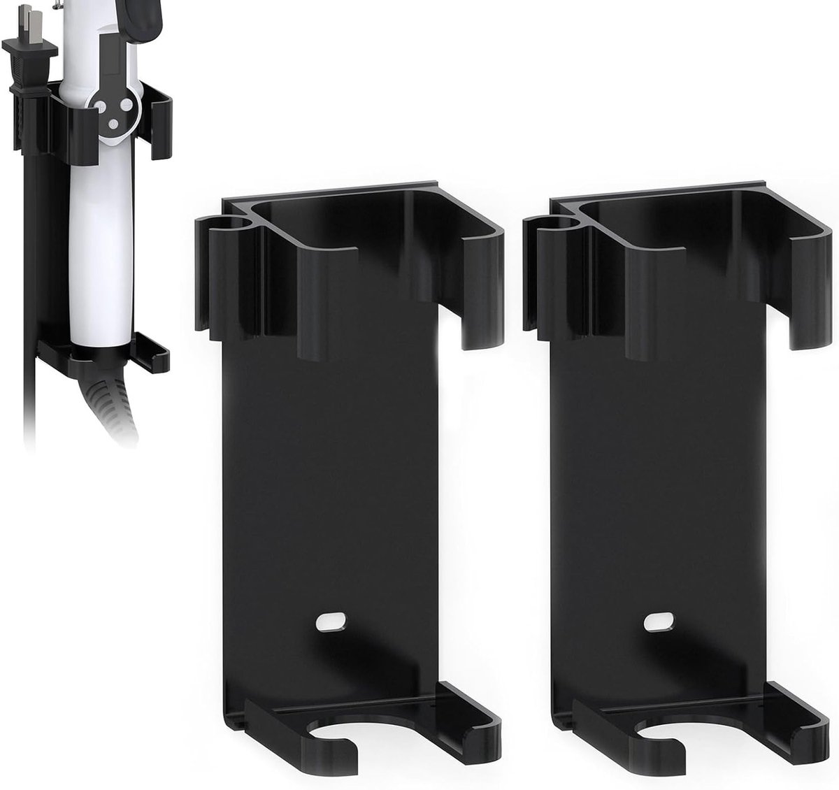 2-Pack Wandhouder voor Krultangen en Stylingtools, Muurbevestigde Organizer voor Haarstyling, Geschikt voor Föhn en Steil- en Krultangen (Zwart, Plusmaat)