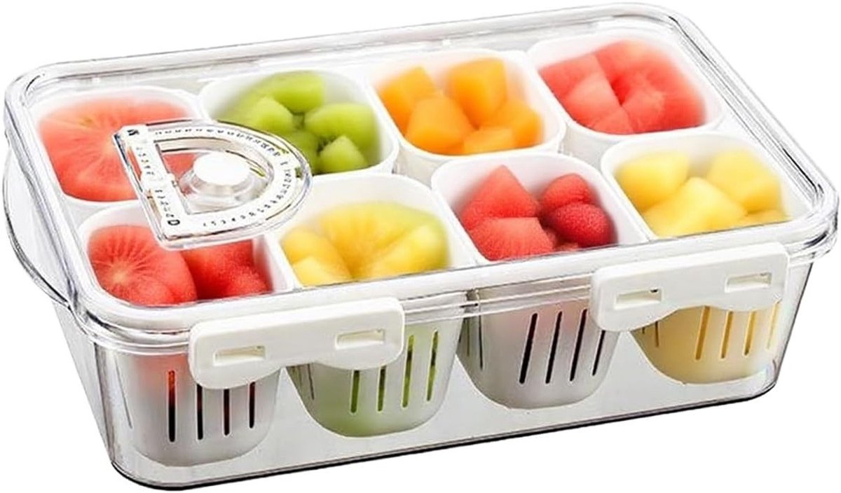 Organiseer je Snacks met een Transparante Opbergdoos met 8 Compartimenten voor Groenten en Fruit, Stapelbaar en Praktisch voor de Koelkast