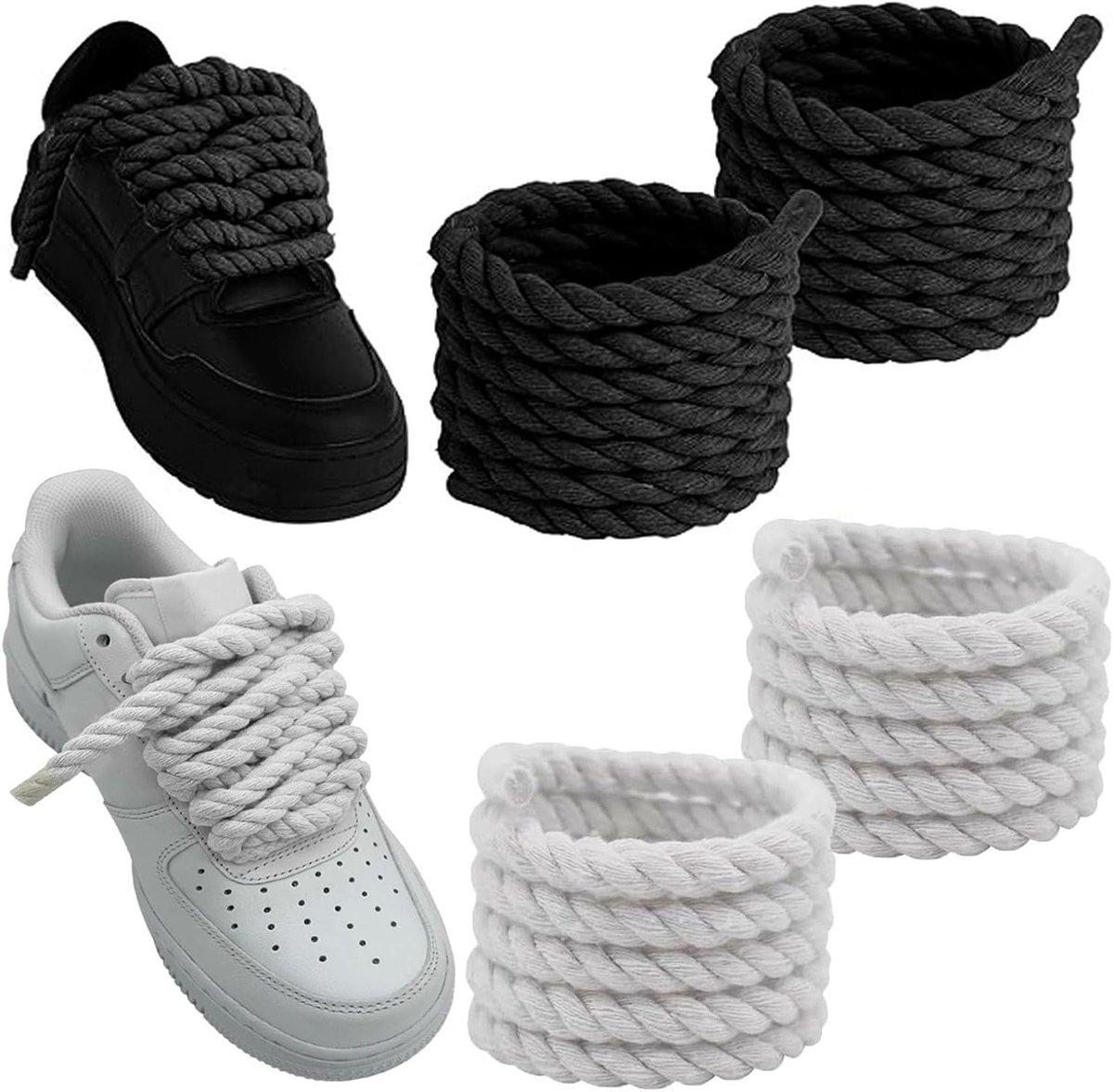 Dikke Ronde Veters voor Sneakers, 8mm Dikte, 140 cm Scheurvast Katoen, Vervangende Laces in Zwart, Ideaal voor Sport- en Casualschoenen