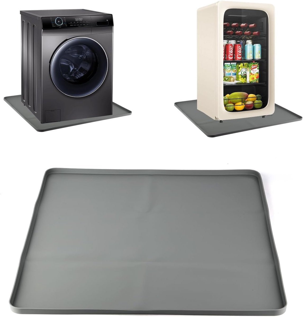 Anti-trillingsmat voor wasmachine - Siliconen mat met verhoogde rand, vloerbescherming en hondenbakmat (grijs, 60 x 65 cm)