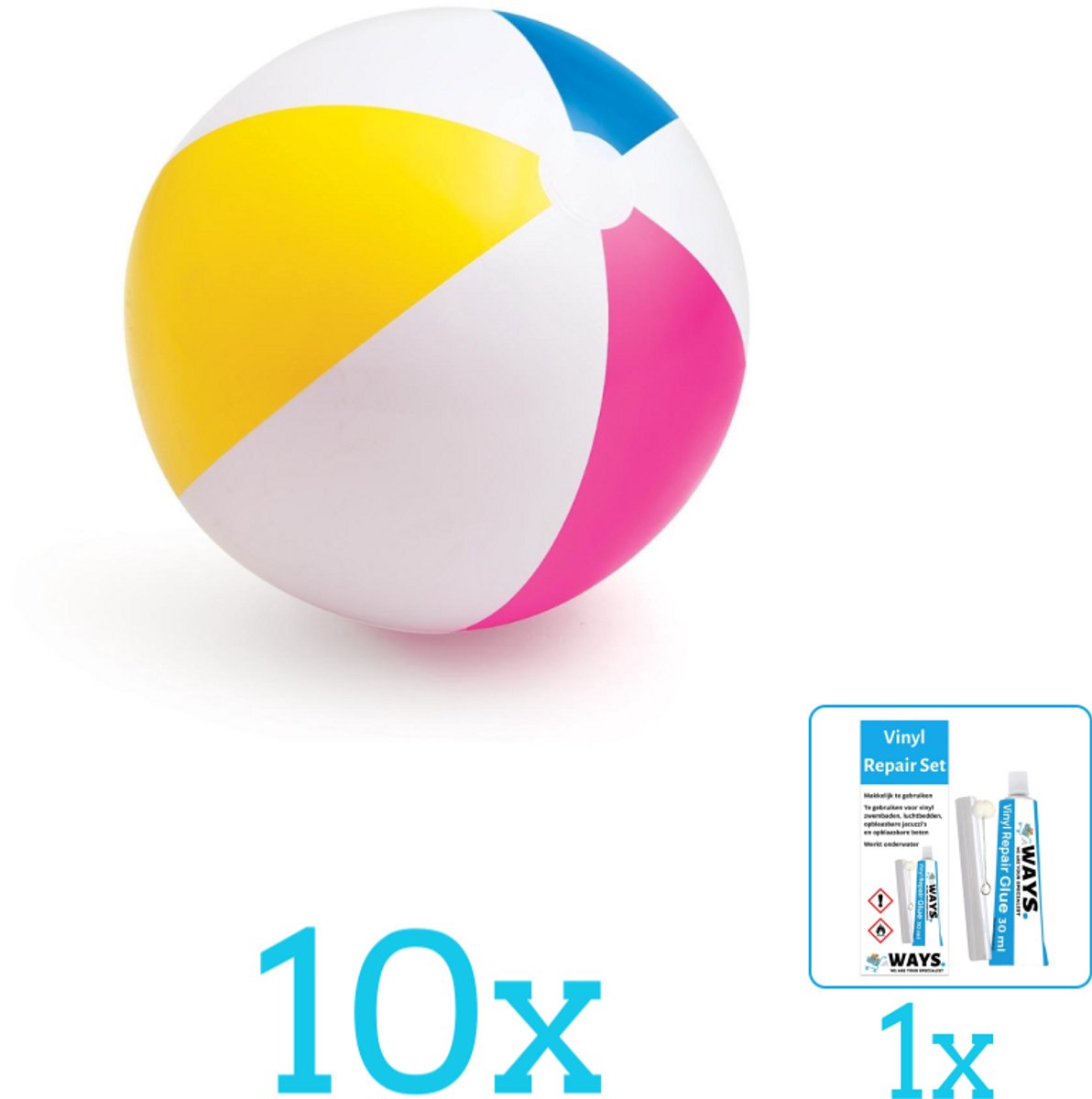Intex Opblaasbare Strandbal Glossy - Medium - 61 cm - 59030NP - Diameter 61 cm - Volumebundel - Strandbal - 10-delig
