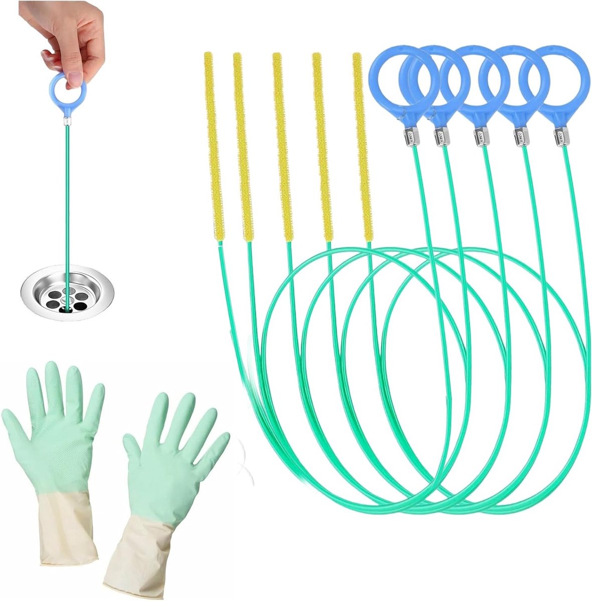 Effectieve Ontstopper voor Afvoer - 5 Stuks Flexibele en Duurzame Ontstopper voor Badkamer, Keuken en Douche, Ideaal voor Haar en Vuil Verwijderen