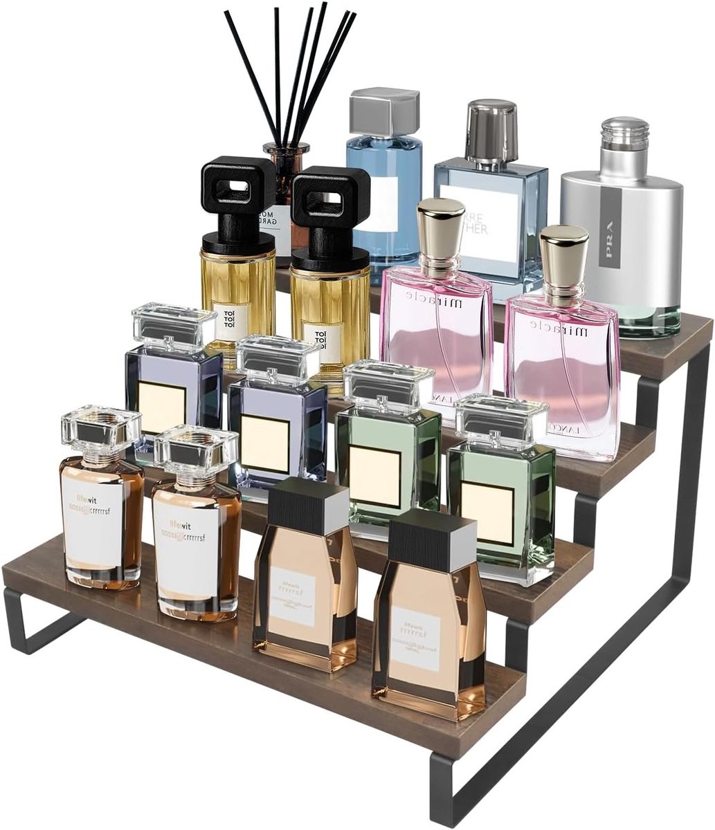 Houten 4-laagse Display Riser, Perfect voor Producten, Parfum, Specerijen en Decoratie, Ideale Organizer voor Huidverzorging, Desserts en Kleine Voorwerpen