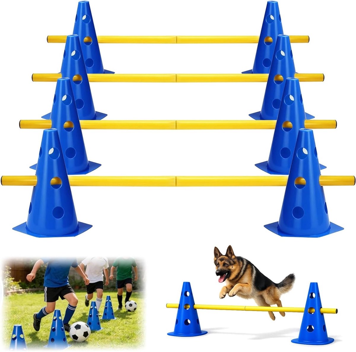 Honden Behendigheid Set - Agility Trainingsmateriaal - Hondentraining Buiten - Verstelbare Hoogte - 8 Stangen 80cm - Meerdere Kleuren