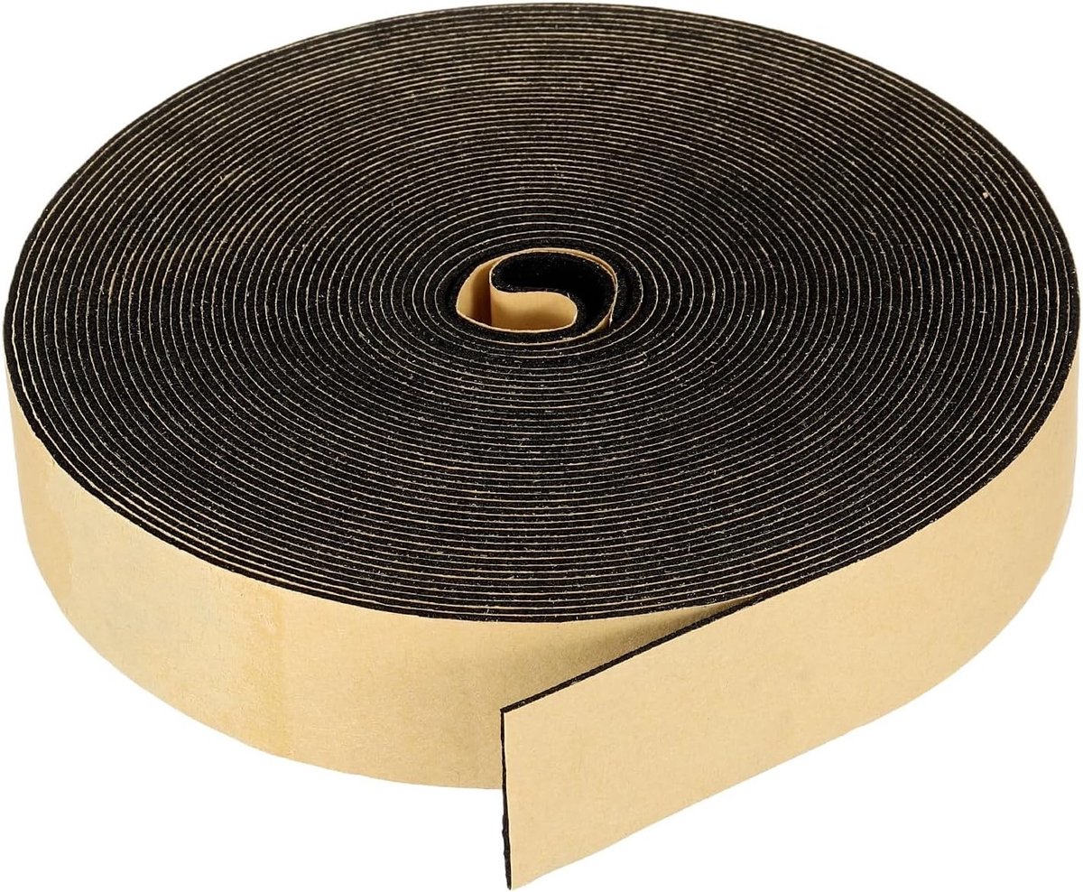 Schuimisolatietape 1 inch x 1/16 inch, zelfklevende weerstrippende deurafdichtingsstrip voor ramen en airconditioning, zwart, 32,8 ft lang