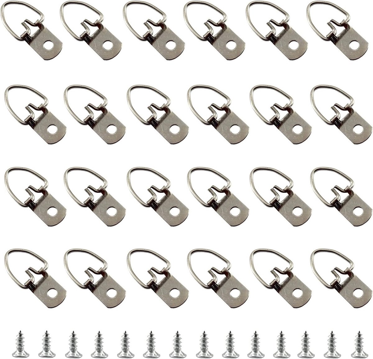 Zilveren D-ring fotolijsthangers - 100 stuks zware haken met schroeven voor het ophangen van foto's, schilderijen en kunstwerken