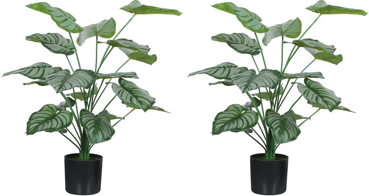 ECTEATOY Kunstmatige kamerplanten - 65 cm gesimuleerde potboom - Realistische plant met levensechte bladeren - Decoratie - Groen - 2 potten Groene