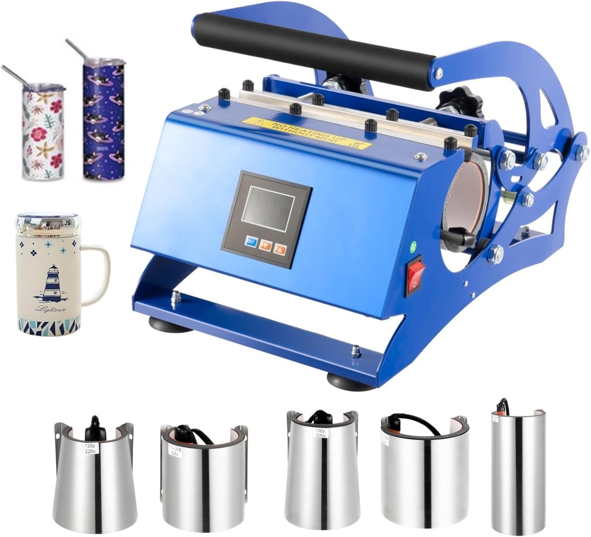 Koppenpers - Hittepers Mokken - Sublimatie Drukken - 6-in-1 Multifunctioneel - 600W 0-200C - Blauw Zwart