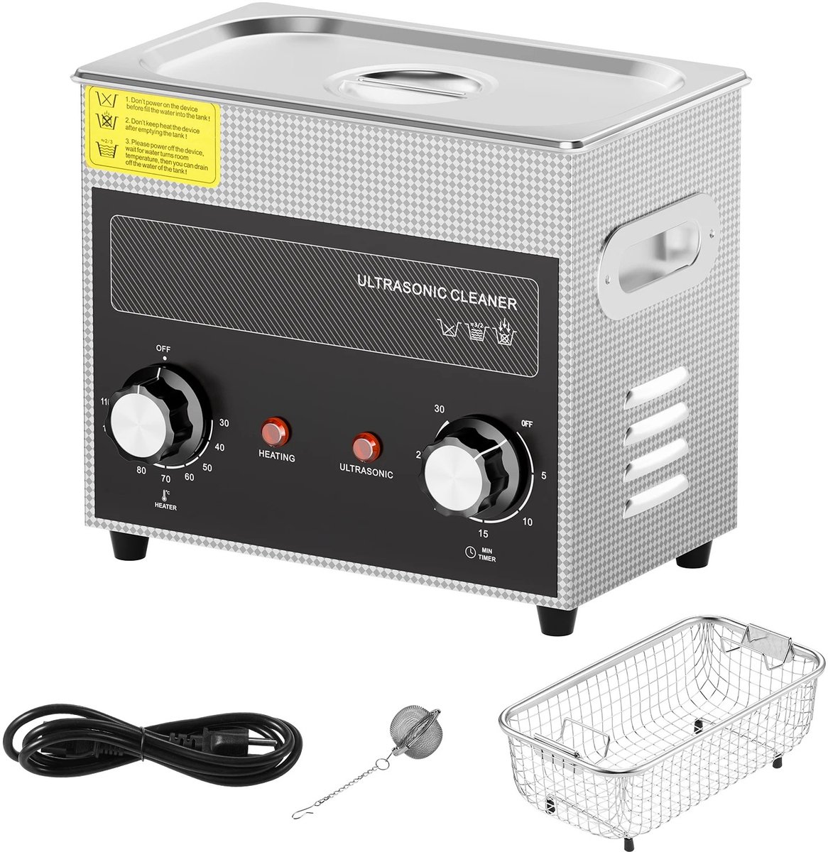 Ultrasone Reiniger met Verwarming en Timer - 40kHz Dieptereiniging - Roestvrij Staal 304 - Temperatuurregeling 0-110°C - Laboratorium Carburateur Auto-onderdelen Sieraden Brillen Horloges - Mechanische Knoppen - Max 800W