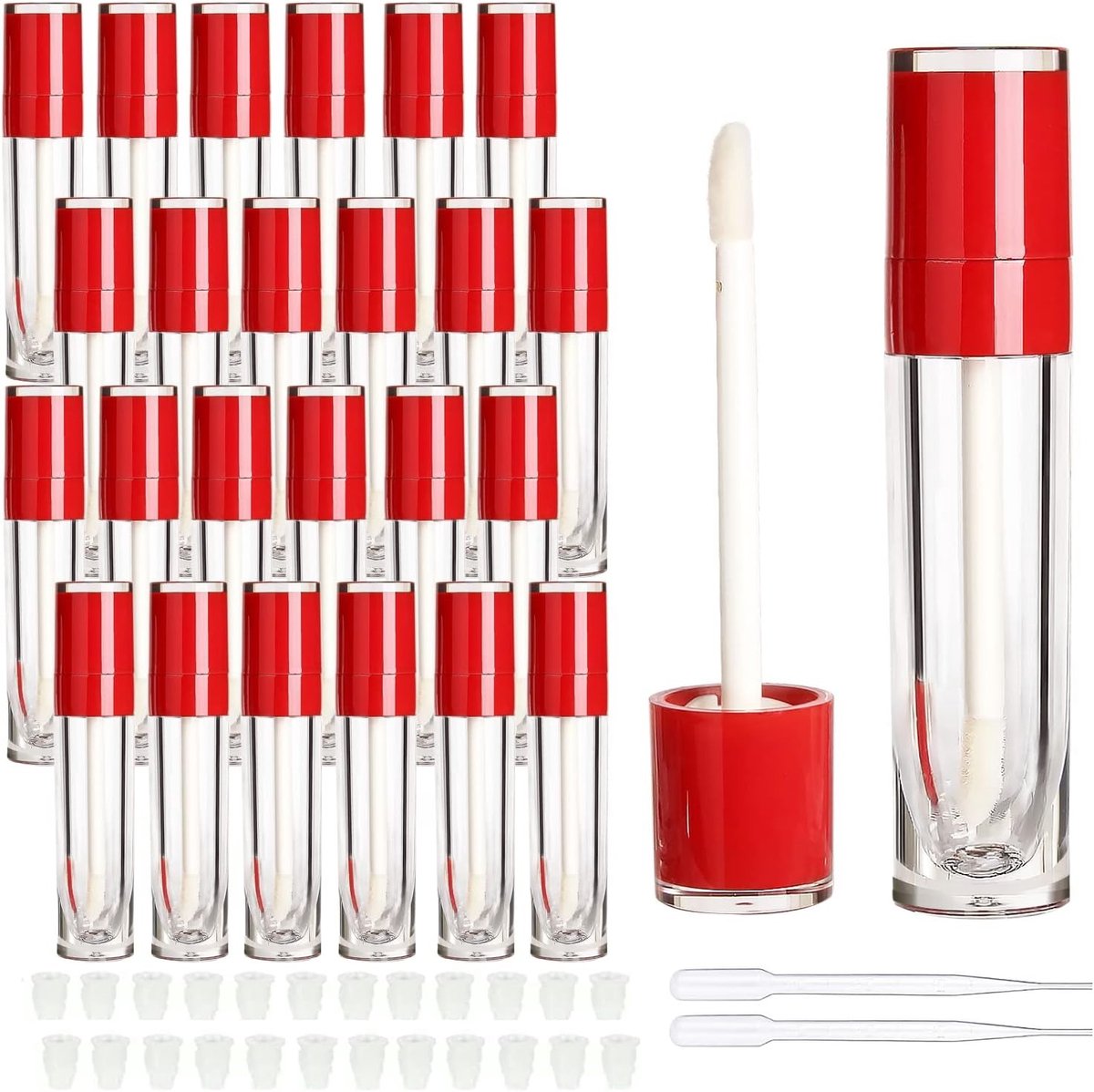 25 Stuks Lege Plastic 5ml Ronde Rode Lipgloss Tubes met Wand Lipgloss Verpakkingen voor Make-up