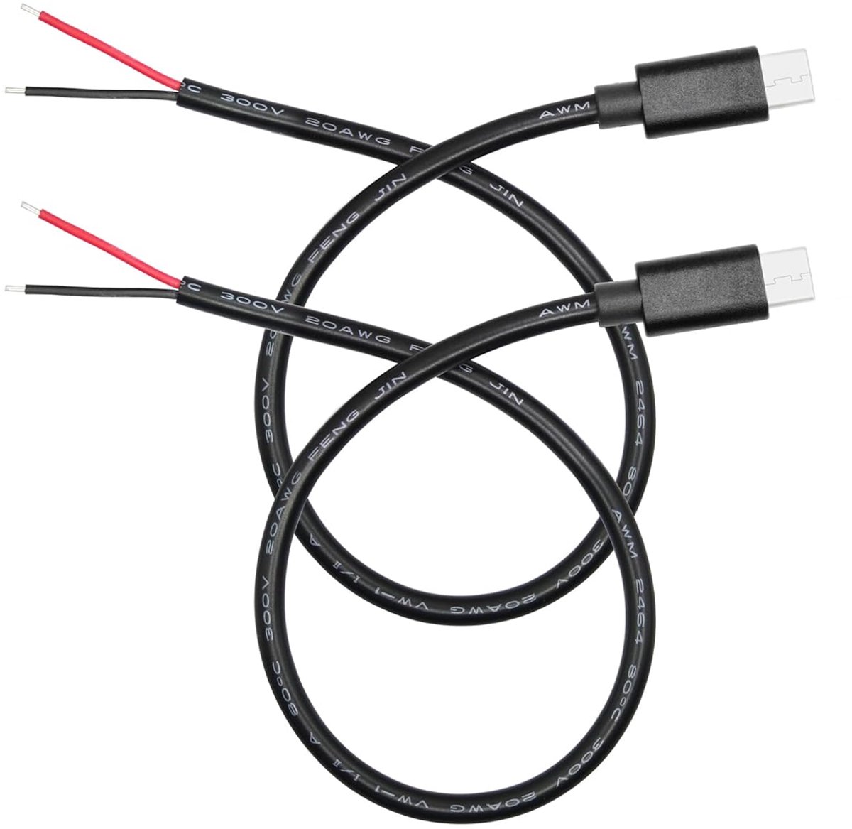 2 stuks USB-C naar 2-pins Schroefdraad Kabel 30cm - 5V/5A Stroomkabel met Open Einde