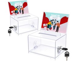 Transparante Acryl Donatiebox met Slot en Signaalhouder - Stem- en Suggestiebox voor Fondsenwerving, 15.7x11.9x10.16 cm, Ideaal voor Goede Doelen en Evenementen