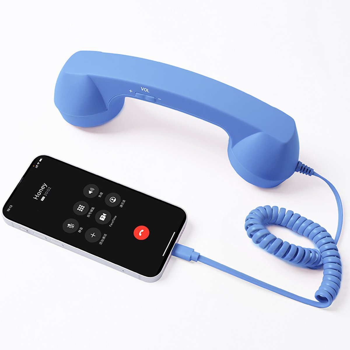 Daity Retro telefoonhoorn - esthetisch aantrekkelijk voor thuis - geschikt voor iPhone - vaste draaitelefoon - hoorn met elastisch snoer - aan te sluiten op een ouderwetse retro telefoonhoorn thuis (blauw).