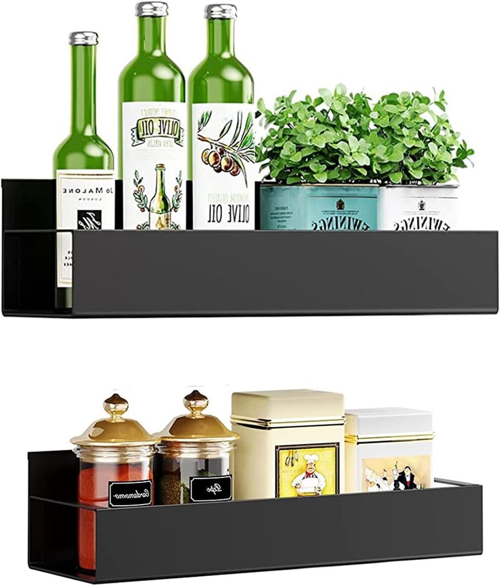 Magnetische Keukenorganizer, 2 Stuks Kruidenset, Hangende Rekken voor Koelkast en Keukenopslag, Zwart