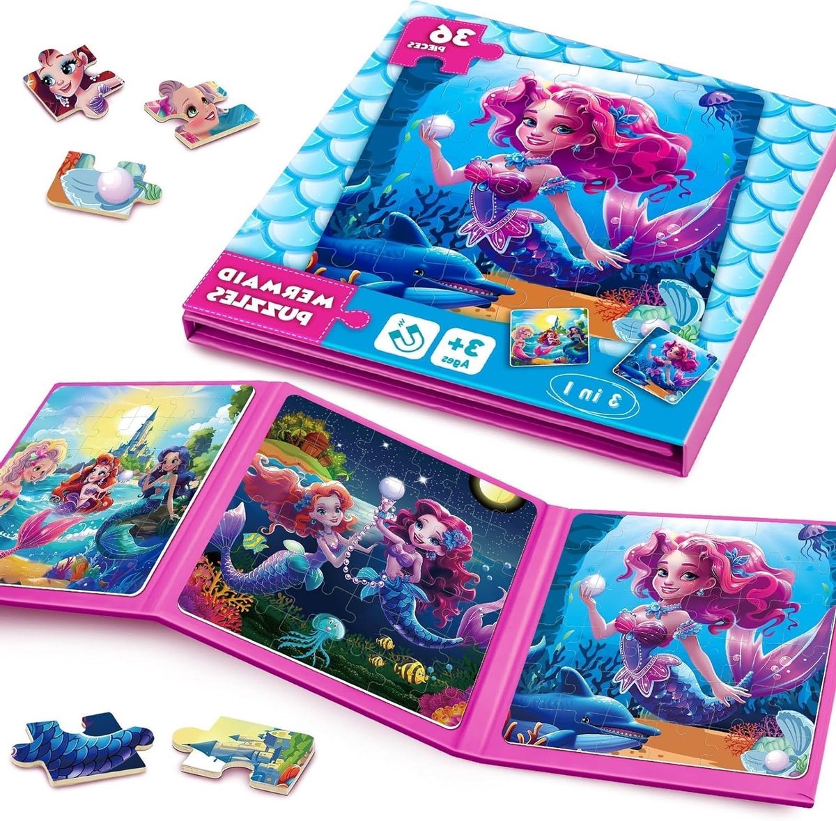 Magnetisch Zeemeermin Puzzel voor Kinderen, 36 Stukken, Reis Activiteiten, Educatief Speelgoed, Creatieve Ontwikkeling, Leeftijd 3-8 Jaar