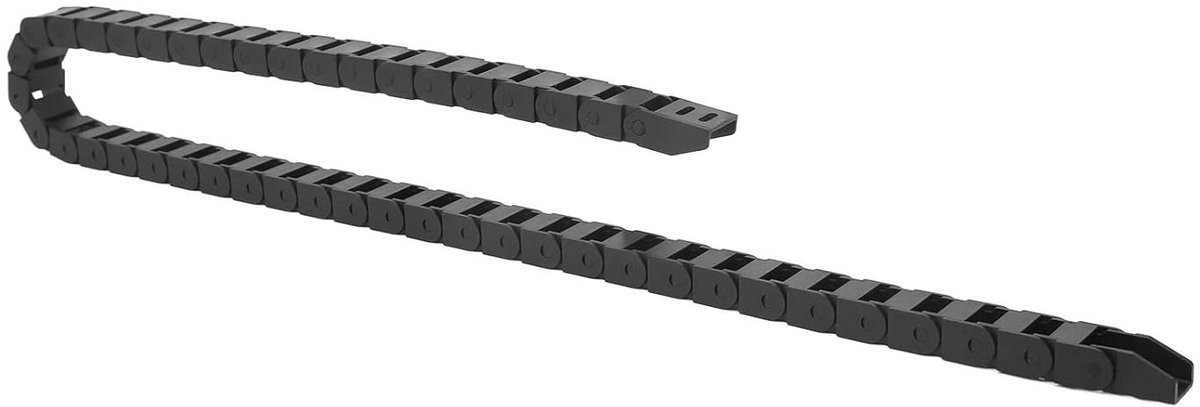Draagketting van 10 x 15 mm in zwart plastic voor kabels, slijtvast en met aansluitconnectoren voor CNC-machines, 1 meter lengte