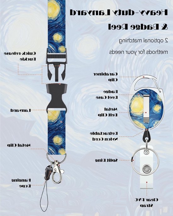 Stijlvolle Badgehouder met Sterrenhemel, Retractable Reel en Afneembare Lanyard voor Kantoor en Onderwijs van Merkloos — afbeelding 3