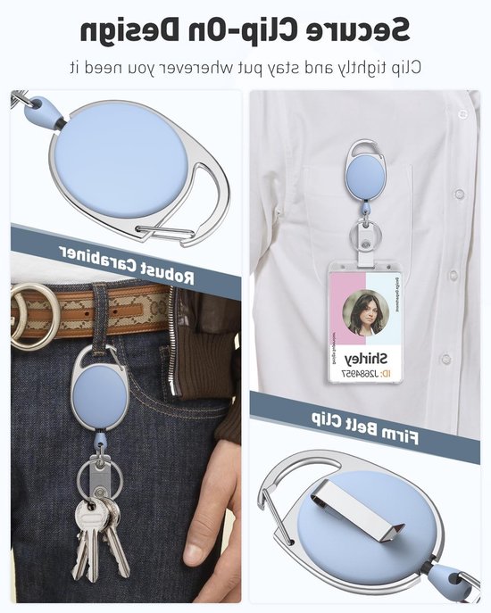 Set van 2 Ingetrokken Badge Reel voor Badgehouder, Stevige Sleutelhanger met RVS Veer en Nylon Touw, Ideaal voor Werk en Evenementen van Merkloos — afbeelding 3