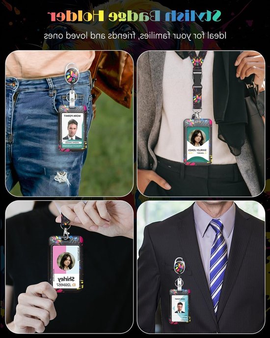 Stijlvolle Badgehouder met Kattenprint en Retractable Reel, Inclusief Lanyard en Carabiner Clip voor Werknemers en Verpleegkundigen van Merkloos — afbeelding 2