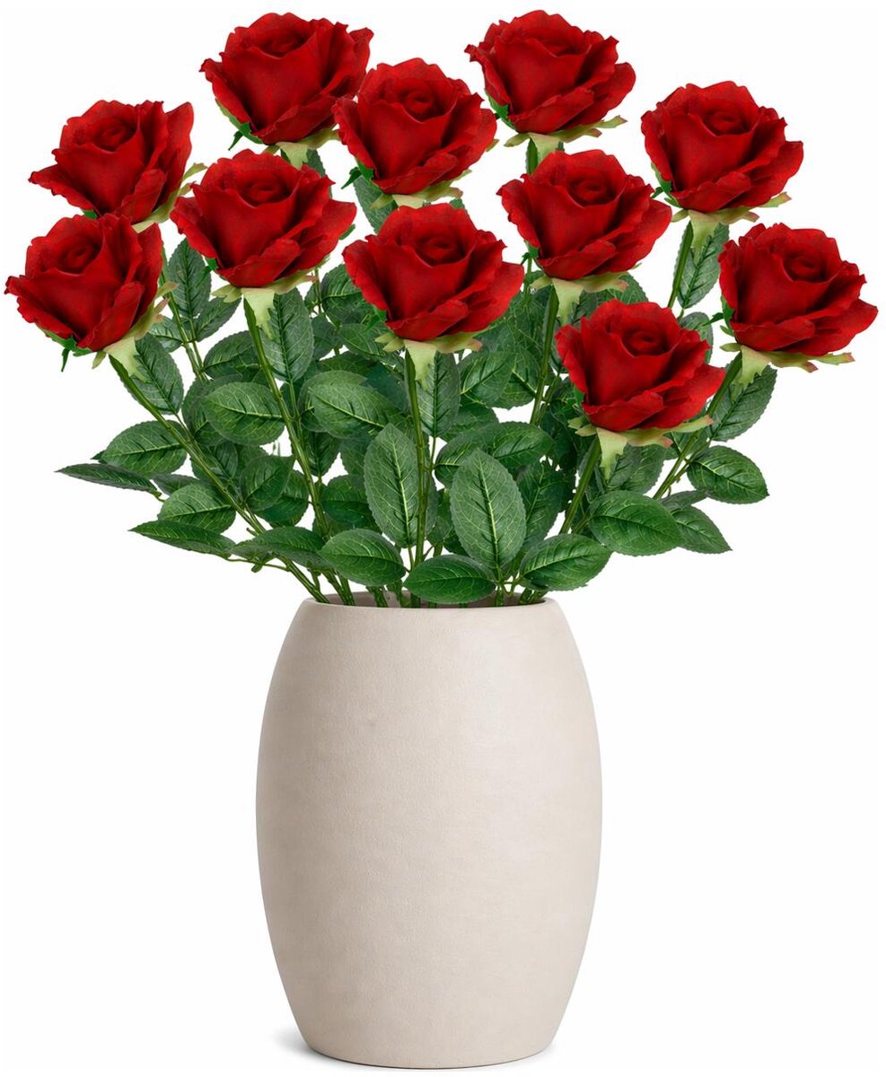 Mica Decorations Kunstbloem Roos Rubina - 10x - H62 cm - rood - kunststof - stelen kunstbloemen - boeket - rozen bloemetjes