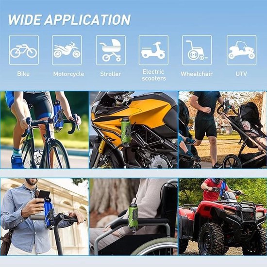 Bidonhouder - Fiets & Motor Flessenhouder - Verstelbare Stuurfleshouder - 360° Draaibaar & Opvouwbaar - Stevig Plastic - Voor Flessen 32-75 mm - Zwart — afbeelding 2