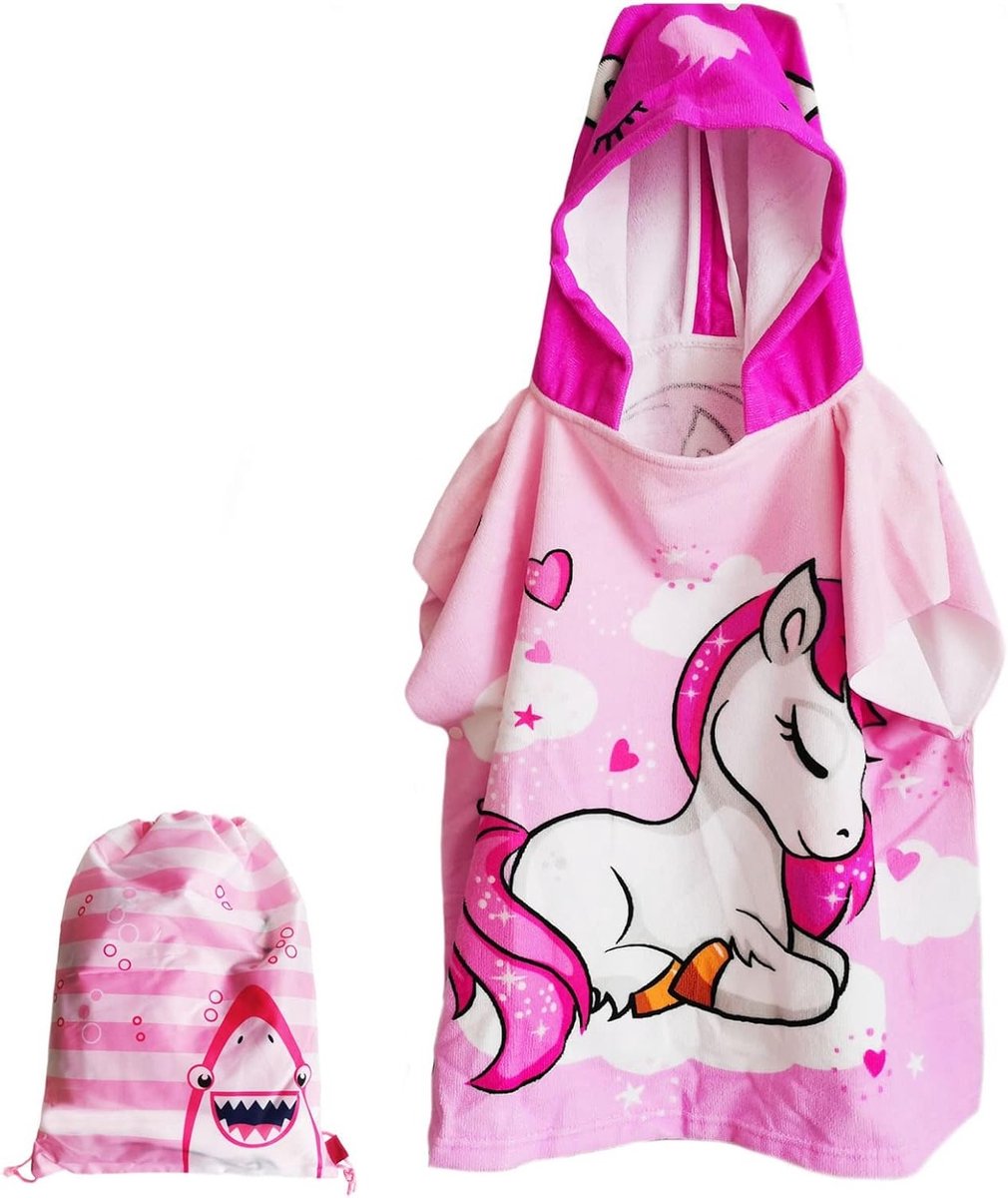Poncho Handdoek voor Kinderen met Kap, Ideaal voor Badkamer, Strand en Zwembad, Sneldrogend en Comfortabel